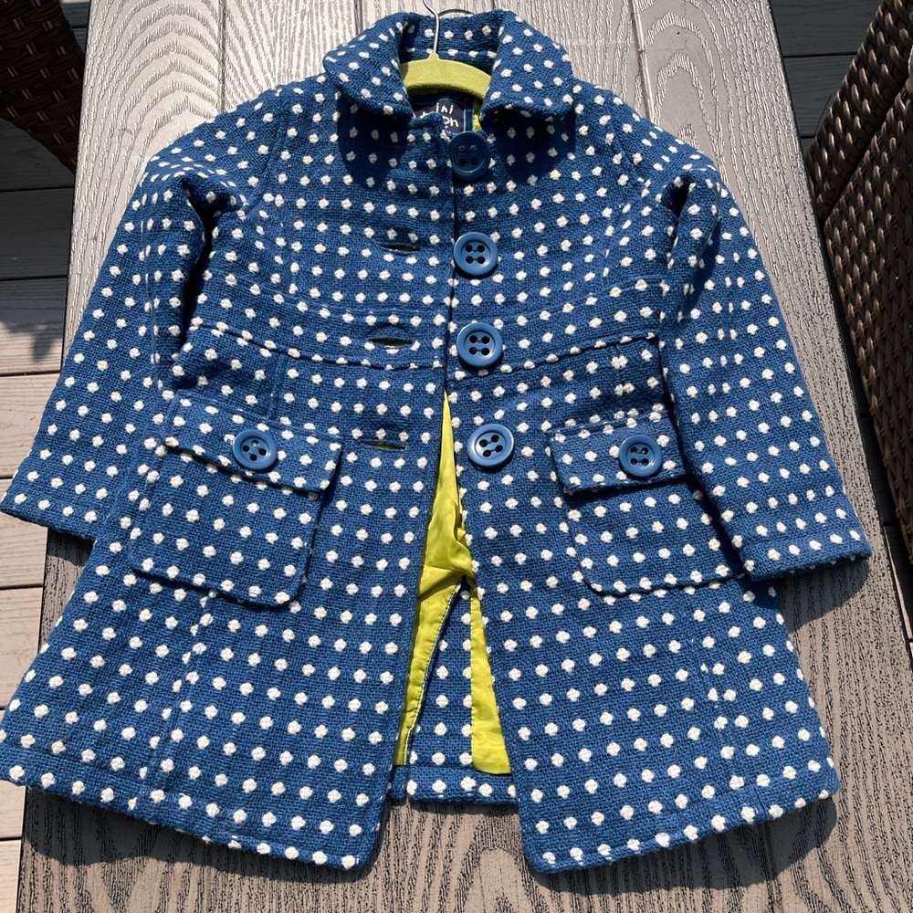 Mini Boden blue polka dot little girl’s pea coat